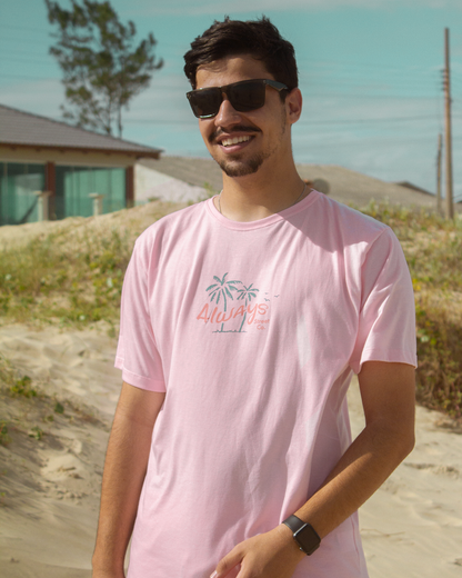 Camiseta Rosa Always Coqueiros e Praia
